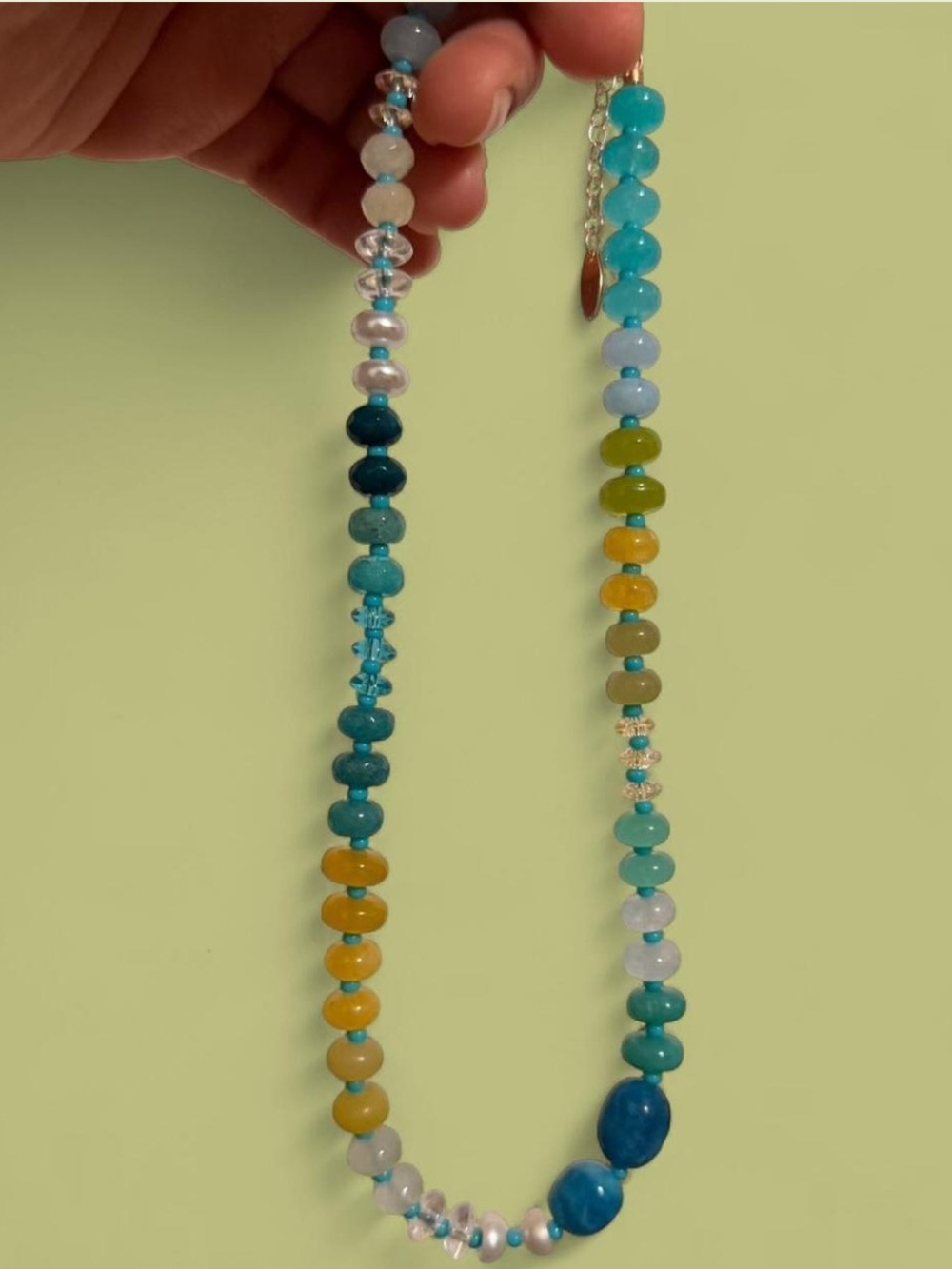Anthropologie Rainbow Stone Beaded Necklace in Blue & Green - Picture 2 of 4